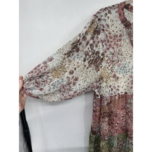 Hope Springs Cottagecore Floral Peasant Dress Women Large Ivory Tiered Prairie - Picture 7 of 9